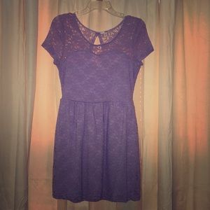 Purple Lace Knee Length Dress